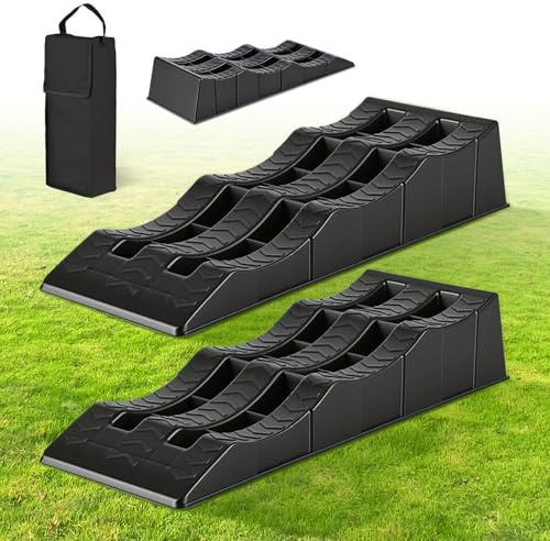 Uppkörkilar för husbil, set om 2, 3 steg 4/7/10 cm, belastbar upp till 3,5 t, halkfri HDPE kompensationsklar för husvagnar, campare och släpvagnar med bärväska
