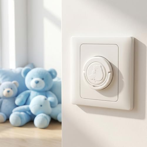 Merzio Plug Socket Covers UK (Pack of 12) Cute Bear Design with Hidden Pull Ring Handle for Easy Adult Removal Child Safety Plug Protectors for Baby Proofing White Electrical Outlet Guards for Home