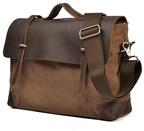 Outdoor Peak Herren Retro Leinwand echtes Leder Tasche Damen Arbeit Reise Aktenkoffer-Laptop Satchel Schultertasche Messenger Tasche für 14 Zoll Laptop (Braun)