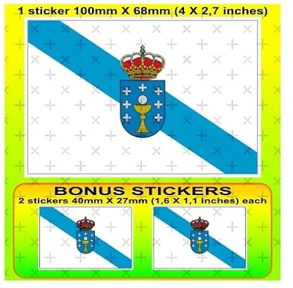 Pegatina de vinilo, diseño de la bandera de Galicia, 100 mm, 1 grande + 2 pequeñas