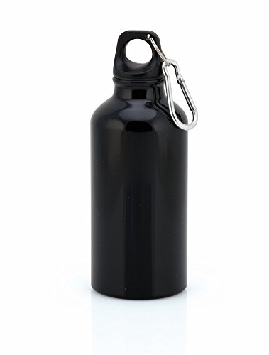 Aluminium Drinking Water Bottle with Screw cap and Carabiner, 400ml (Black)