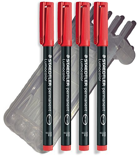 Staedtler Feinschreiber Universalstift Folienstift | Lumocolor permanent, Staedtler Box (4er Pack F Spitze, Rot)