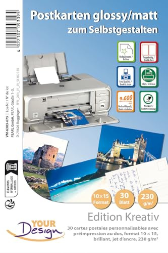Your Design Postkarten: 30 Inkjet-Karten zum Selbstbedrucken in Postkartengröße, glossy (Fotopapier-Postkarten, Vorgestanzte Fotopapier, Drucker)