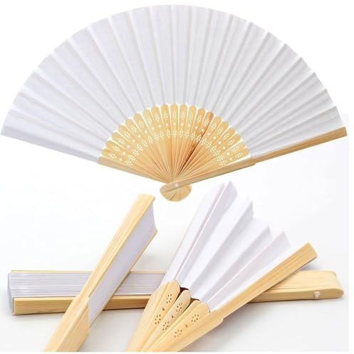 081 Store - 96 VENTAGLI di Legno Bambu' E Carta Bianca per Matrimoni Wedding Sposa Eventi SEGNAPOSTO Chiesa