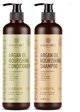 MagiForet Argan Oil Shampoo and Conditioner Set (2 x 16.9 Oz) Sulfate Free, Natural Oil Infused - Soft & Smooth, Gentle on Curly & Color Treated Hair