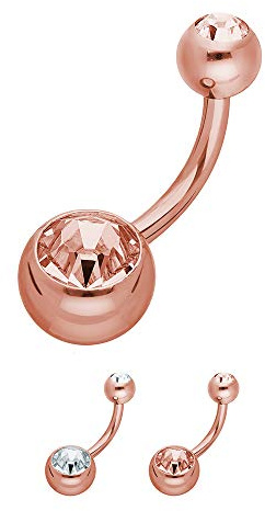 Treuheld® | Rosegoldenes Bauchnabelpiercing mit 2 Kristallen