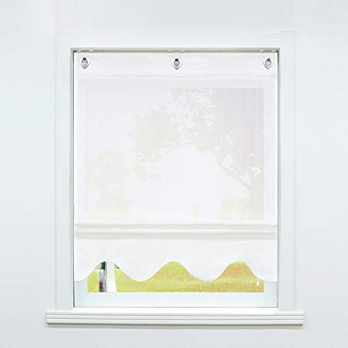 SCHOAL Raffrollo ohne Bohren Raffgardinen mit Ösen Gardinen Transparent Ösenrollo Vorhänge Leinen 1 Stück BxH 80x140 cm Weiß