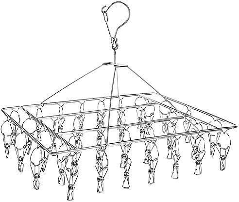 AOBETAK Edelstahl Sockentrockner Für Wäscheständer Mit 30 Wäscheklammern, Winddichter Rechteckiger Klein Wäschespinne Mit Klammern Clips Für Socken Hanger Unterwäsche BH Schals Babykleidung Camping