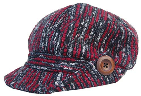 Cool4 Bouclé Ballonmütze Salz Pfeffer Muster Bakerboy Mütze Chemo Cap Visor A07 (Schwarz-Rot-Weiß, S/M (55/56))