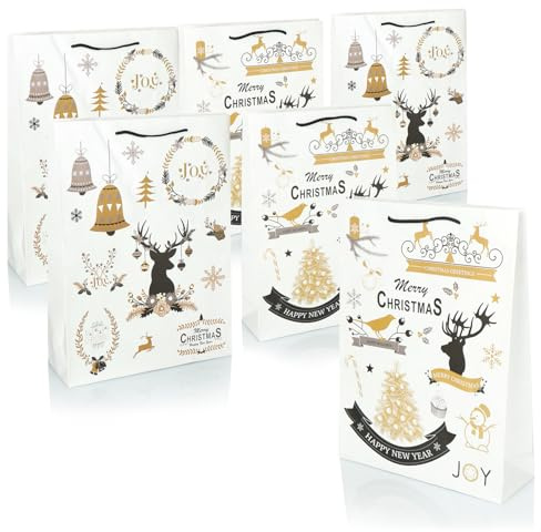 COM-FOUR® 6x Geschenktüte für Weihnachten, Nikolaus und Advent | Geschenktasche mit Weihnachtsmotiv - Geschenkbeutel [Auswahl variiert]