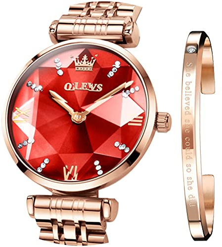 OLEVS Ladies Watches Japanese Quartz Rose Gold Crystal Stainless Steel Fashion Women Wrist Watch Waterproof Luxury Dress