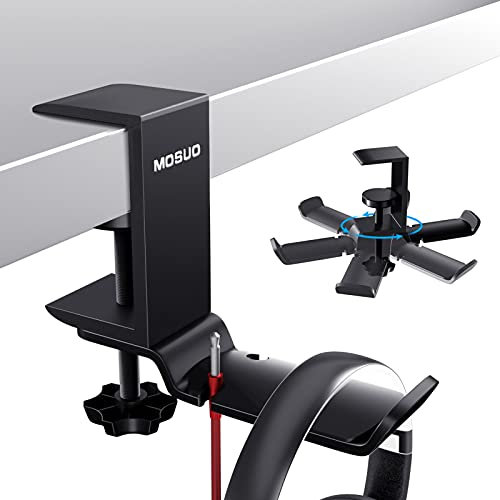 MOSUO Verstellbar Kopfhörerhalter, Schreibtisch Headset Halterung 360 Grad Drehbarer, Aluminium Headset Halterung, Kopfhörer Ständer für Bluetooth-Kopfhörer, Gaming Headset Ständer Haken, Schwarz