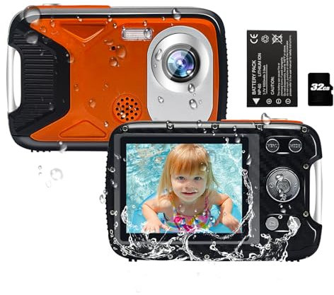 Waterproof Digital Camera 17FT 30MP Small Underwater Cameras with a Battery and 32GB Micro Card,Waterproof Camera for Snorkeling Fill Light Compact Cameras
