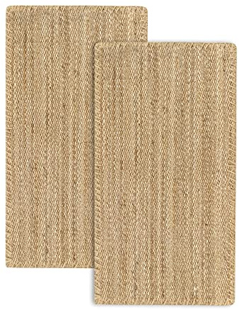 HAMID - Pack 2 Alfombras de Yute Granada 100% Fibra de Yute Natural - Alfombras Suave - Tejida a Mano - Alfombra de Salón, Comedor, Dormitorio, Pasillos, Entrada - Natural (110x60cm) 2 uds…