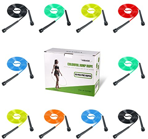 10 Pack PVC Jump Rope for Cardio Fitness - Versatile Adjustable Skipping Rope for Women Men Kids, Speed Jump Rope for Exercise,9 Feet