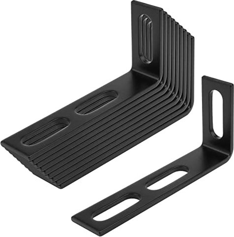 TSSS 10 Stück 110 x 50 x 24 mm Schwarzer verstellbarer L-Eckverbinder Winkelverbinder Stütze, rechtwinklige Gelenkhalterungen, Dicke 3,5 mm, max. Belastung 15 kg