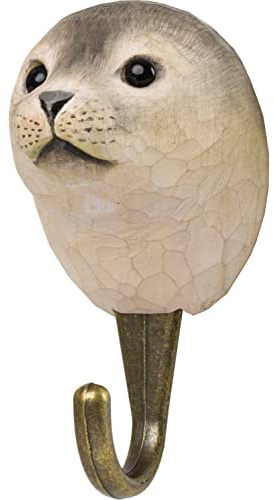 WILDLIFEGARDEN WG4794 Haken Robbe - Handgeschnitzter Tierhaken aus Holz und Metall - Polartiersammlung