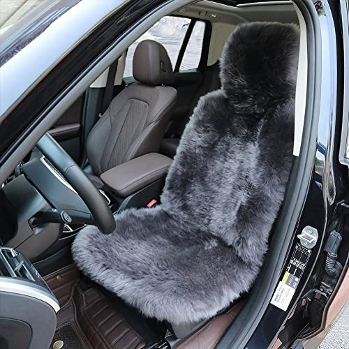 Bilbarnstol Täcka Fårskinn Bilbarnstol Täcka Bilsätesöverdrag Päls Bilöverdrag Lammskinns Överdrag För Bil Lammskinn Bilsäte Täcke Framsäten - Universell (en bit) (Color : Dark Gray)