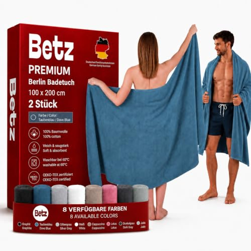 Betz 2 delar XXL badhanddukar BERLIN 100 % bomull storlek 100 x 200 cm färg duva blå - BERLIN