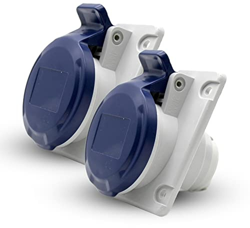 DOJA Industrial | INDUSTRIE WANDSTECKDOSE 220V - IP44 | 16A - 2P+E (3 Polig) | Pack 2 | Einphasiger Wandsockel | 3-Pin-Industriestecker | Caravanstecker, Campingstecker