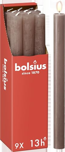 Bolsius - Rustik Stabkerzen - Taupe - 9 Stück - 27 x 2.3 cm - Länge Brenndauer 13 Stunden - Unparfümierte - Enthält Natürliches Pflanzenwachs - Ohne Palmöl