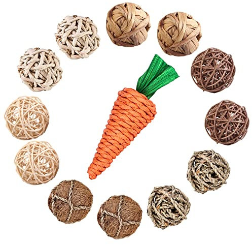 13 Stück Kaubälle - Kleintierspielzeug Ball, Kleintiere Kauspielzeug, Hasen Kauspielzeug, Grasspielzeug Natürliche, Kleintier Kauspielzeug, Grasball für Kaninchen Chinchilla Meerschweinchen Hamster