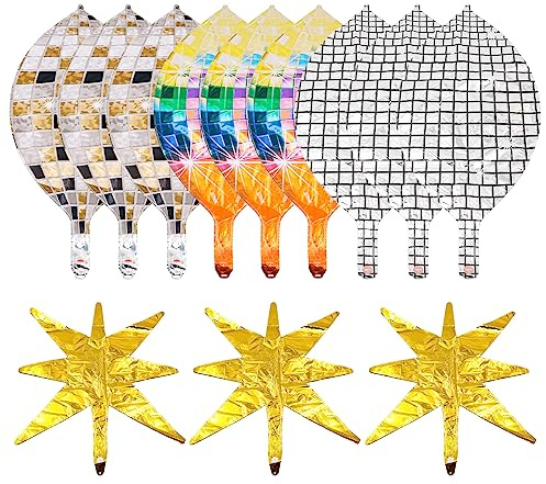 12 Stück Discokugel-Luftballons, 55,9 cm, Explosionsstern, Aluminiumfolienballons für 70er 80er Jahre Disco-Themenparty, Geburtstagsparty