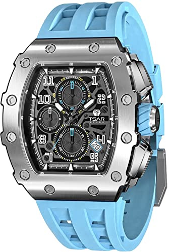 TSAR BOMBA Herrenuhr Herren Uhren Wasserdicht Herrenarmbanduhren Edelstahlgehäuse Chronograph Quarzwerk Geschenk für Herren