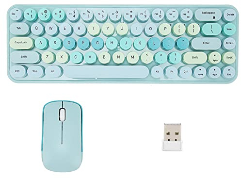 Candy Color Wireless Keyboard and Mouse Combo, 68 Round Keycaps Typewriter Retro Round Keycaps Keyboard for PC Laptop, 3 DPI Optical Mouse for Notebook Desktop, for Home and Office (Blue Mixed Color)