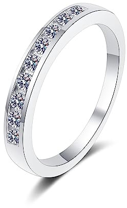 Dsnyu Silber Ringe 925 Frauen Schlicht, Trauringe Neu Half Eternity Stapelbar Runde Form Weiss Moissanite mit Schmuck Box