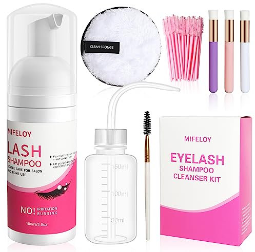 8 Pcs Wimpernverlängerungen Set, Augen WimpernShampoo, Wimpernbürsten Einweg, Mascara Bürsten, Wimpern Reinigung Pinsel, Wimpernpflege für Salon Heimgebrauch, Wiederverwendung Entferner Augenpads