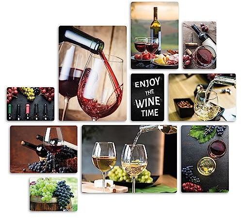 Giallobus - Conjunto de 10 Pinturas de Paneles múltiples - Two Wine - Madera de MDF - | 2 x 42x29,7cm | 4 x 29,7x21cm | 4 x 21x14,85cm | - Listo para Colgar - Cuadros para el hogar Moderno
