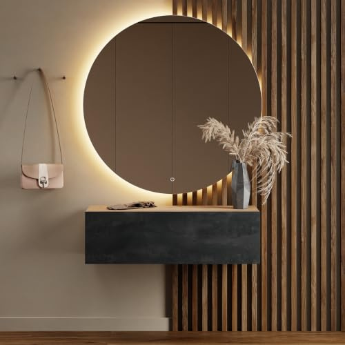 Planetmöbel - Mobiletto contenitore compatto per corridoio/ingresso, 1 x 100 cm, con sportello, installazione a parete o pavimento, 37,8 x 100 x 32,5 cm (P x L x A), rovere oro/nero (Charcoal)