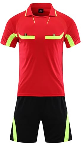 Agoky Domare uniformer fotbollströja set sommar träningsoverall korta shorts och kortärmad tröja träningströja toppar tvådelad outfit, röd, L