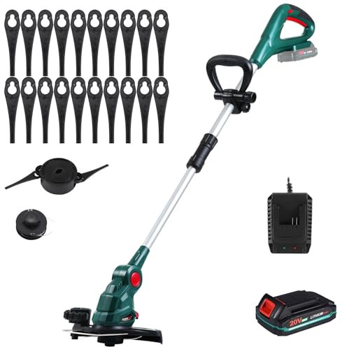 POSENPRO 20V Cordless Strimmer/Edger 2-in-1, Cordless Grass Trimmer, 26cm Path, Lightweight, Extendable Length, Blade Cutting & Spool Cutting, Charger & Batteries Included