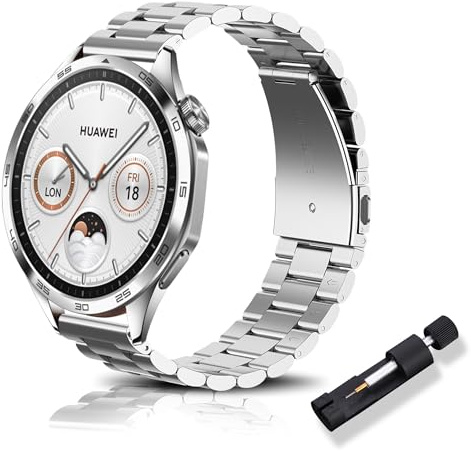 RoYiio Klockarmband för Huawei Watch GT 5 46 mm/GT 5 Pro 46 mm/Ultimate armband 22 mm vackert polerad metall rostfritt stål klockarmband för OnePlus Watch 3 Pro/3/2R /2 – silver