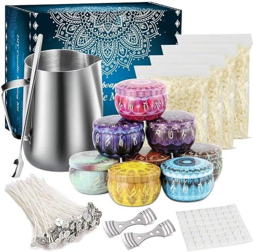 Aslanka Kerzen Herstellen Kit, DIY Kerzenherstellung Zubehör Geschenkset, Inklusive 500g Bienenwachs, Dochte, Blechdose, Dochthalter, Schmelztiegel, Rührlöffel