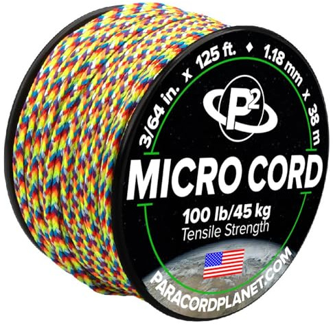 Paracord Planet Micro Paracord – tunn typ I flätad sladd för hantverk, fiske och gör-det-själv-projekt i 38 m spolar – trippin