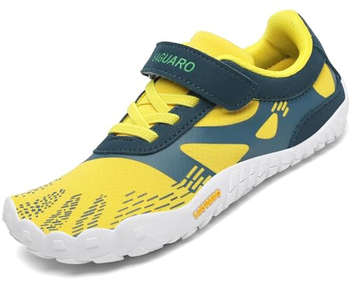 SAGUARO Kinder Barfußschuhe Jungen Atmungsaktiv Traillaufschuhe für Mädchen Sommer Unisex Zehenschuhe Outdoor rutschfest Freizeitschuhe Gelb 33 EU