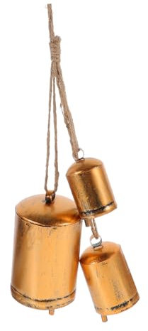 Goldene Vintage Kuhglocke aus Metall zum Aufhängen, Rustikales Deko Objekt