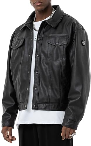 Redbridge Giacca in similpelle con tasche sul petto, oversized Truckerstyle, Nero , XXL