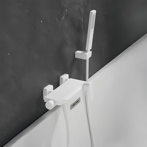 Badewannenarmatur Wasserfall Mit Handbrause Wasserhahn Badewanne Wandmontage Badarmatur Mischbatterie Badewanne Bad Armaturen Badewanne Messing (Weiß)