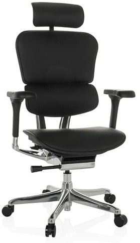 hjh OFFICE Leder Bürostuhl ergonomisch ERGOHUMAN GEN2 Originales Design, 24h Einsatz, Bürosessel mit Flexibler Lordosenstütze, Sitzfläche gepolstert, Schwarz
