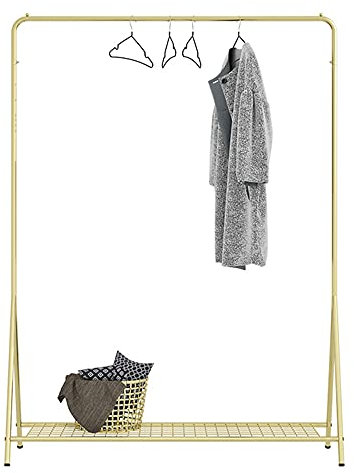 RAABYU Kleiderständer, Kleiderständer Aus Eisen, Robuster Kleiderbügel, Schlafzimmer, Garderobe Für Damenbekleidungsgeschäfte, Platzsparend, Starke Stütze,Golden,100cm