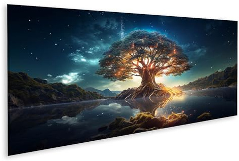 islandburner Bild auf Leinwand Leuchtender Lebensbaum Yggdrasil, farbenfroh, heilig, aus nordischer Mythologie Bilder Wandbilder Poster