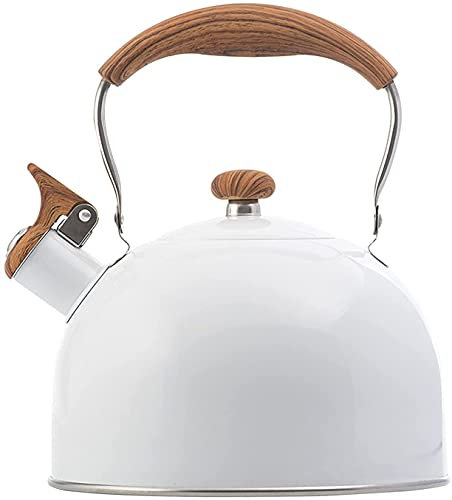 MYVVKIA Whistling Teapot 2.5L Whistling Tea Kettle Whistle Teapot with Anti-Heat Handle for Boiling Water White Stainless Steel Kettles