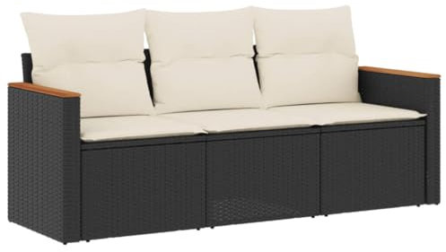 HETFTJN Gartengarnitur Bierzeltgarnitur Wohnzimmer Möbel Outdoor Lounge - 3-TLG. Garten-Sofagarnitur mit Kissen Schwarz Poly Rattan für Terrasse Restaurant Garten Hof