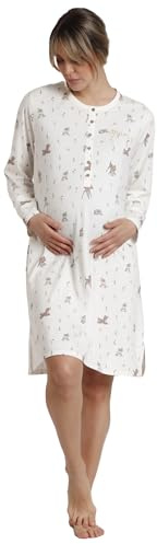 Disney Camisón Mujer Invierno 95% Algodón, 5% Elastano – Camisón de Mujer Maternity Bambi con Manga Larga y Cuello Redondo, Punto Suave con Estampado Oficial, Color Gris, Talla M