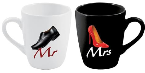 Tazze per coppia, Set 2 tazze Lui e Lei in ceramica, H.10 cm, ø 8 cm, con confezione regalo (MOD.5)