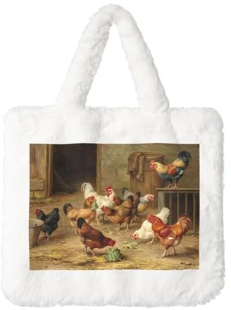 WSHFFILO Sac à main en peluche avec imprimé poulet rôti et poule, blanc, Taille unique